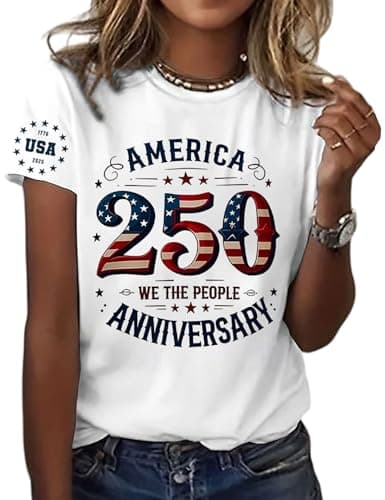Image of We the People Shirt Women 250 Years of Freedom T-Shirt 1776-2026 Anniversary Vintage Flag Graphic Tee Top, P2, L