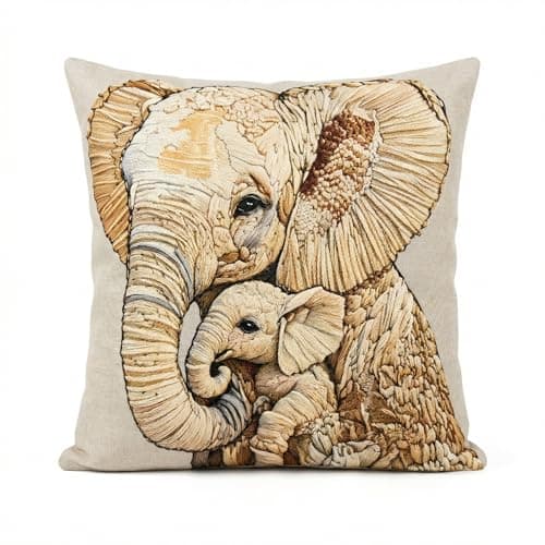 Image of PVOODIRE Linen Elephant Cushion Covers 45x45cm - Animal Print Decorative Throw Cover Indoor Outdoor