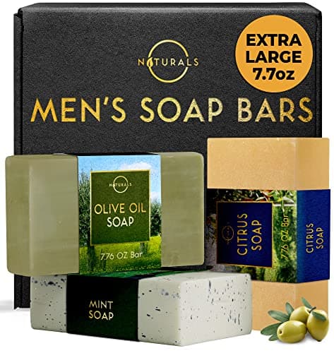 Image of O Naturals Bar Soap for Men (Pack of 3) - Natural and Organic Men's Soap Bars - Exfoliating to the Body - Citrus, Olive & Mint