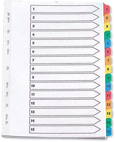 Image of 3 X Index A4 Multi-Punched 1-15 Reinforced Multi-Colour Numbered Tabs KF01520