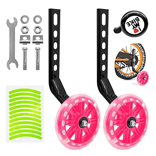 Image of ULEMONDEE Stabilizer Wheels for Kids Bike,Bicycle Stabilizers Support Wheels,1 Pair Universal Bike Stabilisers for Kids Balance Stabilizer wheels Wheel for 12 14 16 18 20 Inch Bikes Pink