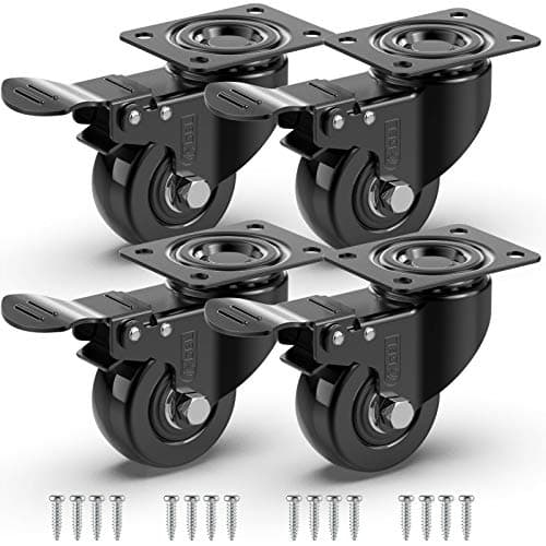 Image of GBL Heavy Duty Castor Wheels with 4 Brakes + Screws - 50mm up to 200KG - Pack of 4 No Floor Marks Silent Caster for Furniture - Rubbered Trolley Wheels - Black Castors