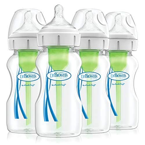 Image of Dr Brown's Natural Flow Anti-Colic Options+ Wide-Neck Baby Bottle, 9oz/270 ml, with Level 1 Teat, Pack of 4
