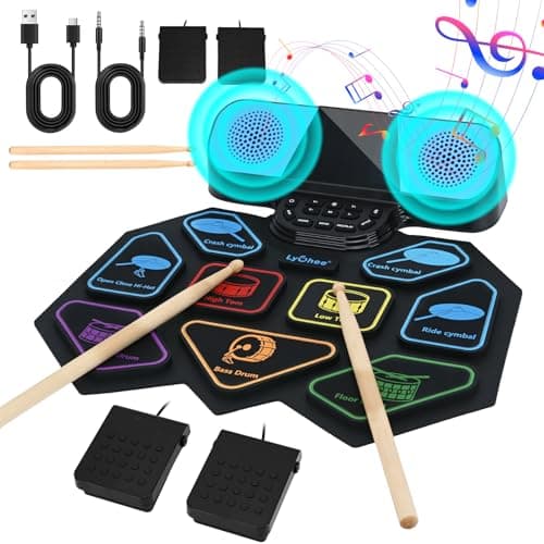 Image of Lychee Electronic Drums Set Foldable, 9 Pads Roll-Up Stereo Electronic Drum Kit Built-in Speaker Drum Support External Connection, Great Holiday Xmas Birthday Gift for Beginners