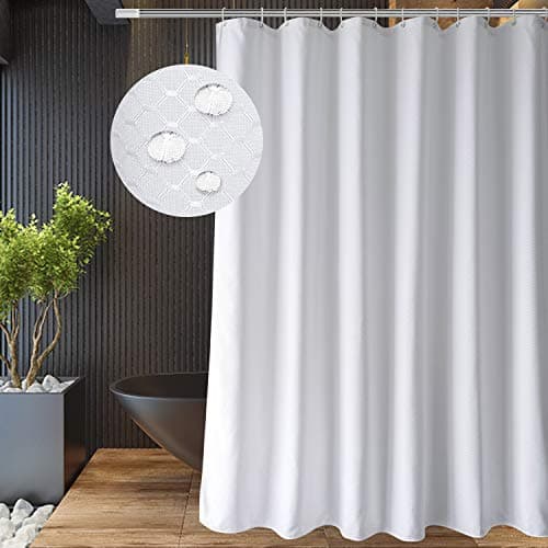 Image of EurCross White Waffle Shower Curtain,Heavy Duty Polyester Water-resistant Machine Washable Bathroom Shower Curtain with 12pcs Hooks,180 x 180cm