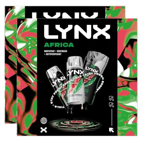 Image of Lynx Africa Trio Gift Set for Men, 2 Pack- Body Wash, Deodorant Spray and Antiperspirant, Long-Lasting Freshness and Hydration, Premium Fragrance Grooming Gift Ideal for Birthdays or Daily Use