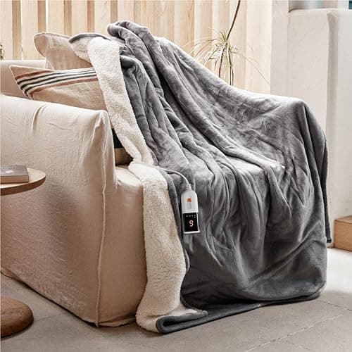Image of GOTCOZY Heated Blanket Electric Throw 130x160cm -Soft Silky Plush Heated Blanket with 6 Heat Settings & 10 Hours Auto-Off Timer For Home Office Use Machine Washable(Grey)