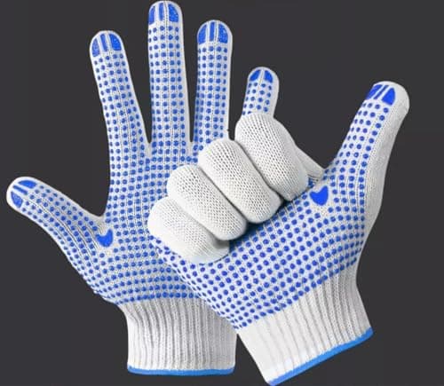 Image of A406 12 Pairs Nylon Polka Dot Work Gloves, White Dotted Gloves, Cotton Grip work Gloves for warehouse Non-slip gloves Protective Gloves (Large-9)