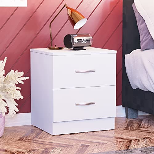 Image of Vida Designs Large White Bedside Cabinet, 2 Drawer, Bedside Table, Metal Handles & Runners