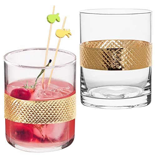 Image of Dibor Set of 4 Tumbler Glasses 400ml Gold Band Cocktail Glasses Glassware Gift Idea (BW35)