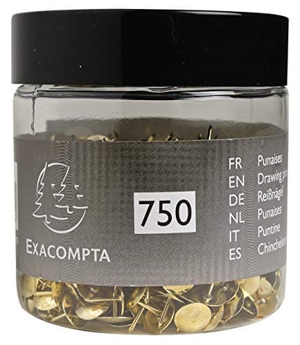 Image of Exacompta - Ref 14768E - Brass Drawing Pins (750pcs) - 9mm Width x 9mm Height in Size - Suitable for Pinboards or Corkboards in Offices, Homes & Businesses - Gold
