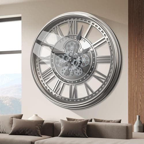 Image of Tottshak Moving Gear Wall Clock for Living Room Decor, Large Modern Industrial Steampunk Metal Decorative Clock for Wall Art Home Office (Gunmetal/Grey Gold-roman, 21 Inch/53.5 cm)