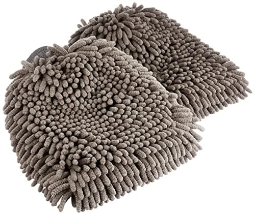 Image of Amazon Basics Deluxe Microfiber Car Wash Drying Mitts, 2 Pack, Grey, 30 cm L x 20 cm W