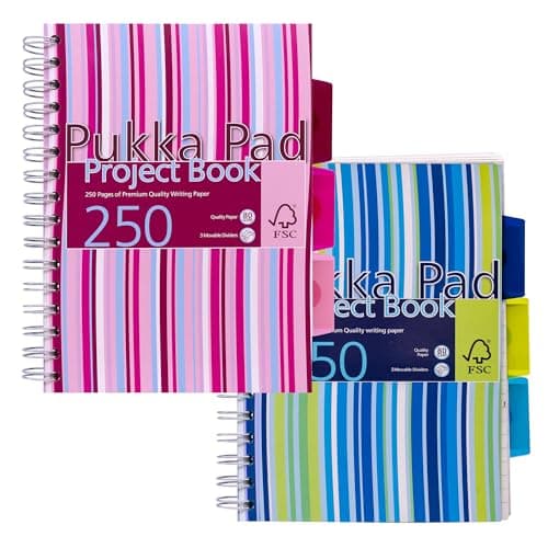 Image of A5 Pukka "Wave" Wirebound Project Notebook with 3 Moveable Internal Dividers - 100 sheets=200 pages – Ruled - Size - 210mm x 148mm