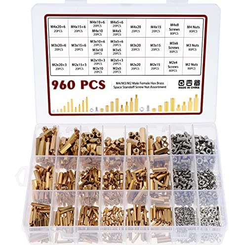 Image of Knpwer 960 Pcs Male Female Hex Brass Spacer Standoff Screw Nut Assortment,M2 M3 M4 Threaded Pillar PCB Motherboard Kit