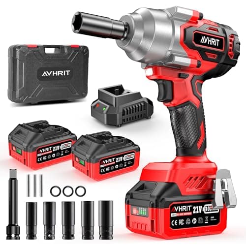 Image of Avhrit Cordless Impact Wrench 1/2", 1106Ft-lbs (1300 N.m) High Torque Electric Impact Gun with 2 X 4000mAh Battery, Fast Charger & 4 Sockets, Power Impact Driver for Car and Home (Red)