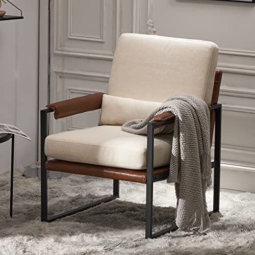 Image of Bonnlo Modern Accent Chair, Compact Armchair with Metal Frame, Plush Back Pillow and Seat Cushion Tub Chair Perfect for Livinig Room, Bedroom,Home Office, Beige