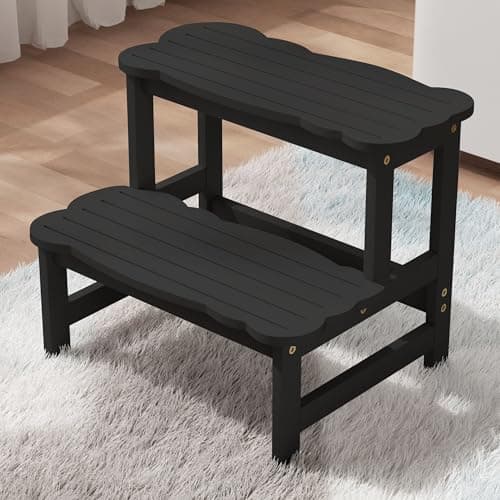 Image of COSYLAND Kids Step Stool for Bathroom - Wodden Two Step Stools 300 lbs Capacity with Safety Non-Slip Pads - Cute Toddler Step Stool for Toilet Bathroom Sink (Black)