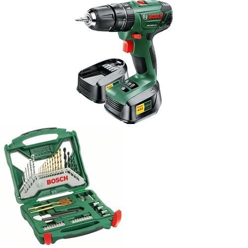 Image of Bosch PSB 1800 LI-2 Cordless Hammer Drill Driver with 2x 18V Batteries and 50-Piece Accessory Set