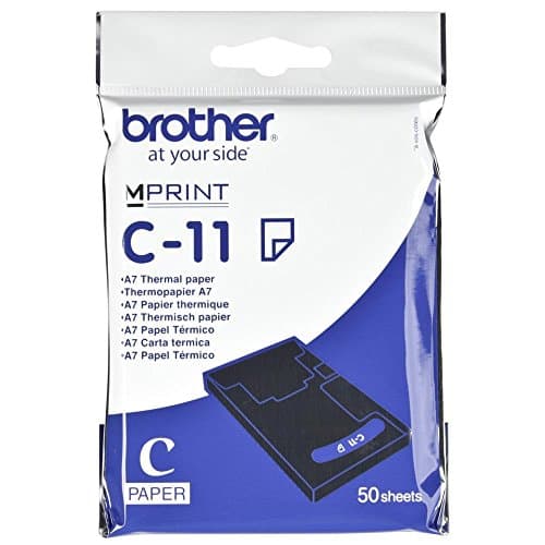 Image of Brother C-11 Thermal Printer Paper, A7, Premium Grade, 74 (W) x 105 mm (L), 50 Sheets, Brother Genuine Supplies Standard Yield, Black,C11