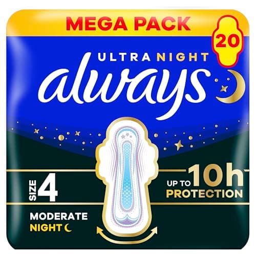 Image of Always Ultra Sanitary Towels Secure Night (Size 4) Wings X20 Pads, Super Absorbent and Ultra Thin, for Menstrual Periods 20 x 4