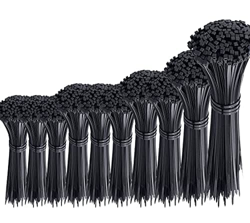 Image of Oksdown 1000 Pieces Black Nylon Cable Ties Mixed Pack Heavy Duty Strong Self Locking Long Plastic Zip Tie Wraps Assorted Sizes 100/150/200/250/300mm Length 4/6/8/10/12 Inch, 2.5/3.6mm Width