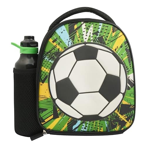 Image of Polar Gear Football Energy Insulated Kids Lunch Bag Holder and 600ml Water Bottle, Polyester, 600 milliliters, Black