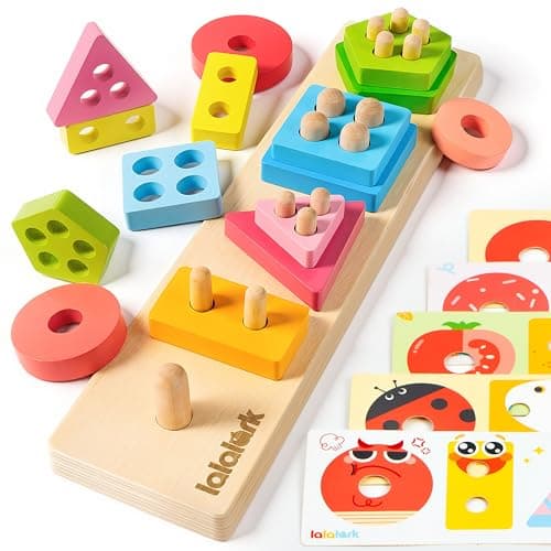 Image of lalalark Montessori Toys for 1-3 Year Old Boy Girl,Wooden Sorting & Stacking Toys,Shape Sorter Baby Learning Toy Puzzles,Educational Sensory Toys,Stocking Stuffers Wooden Block,Birthday Gifts Toddler