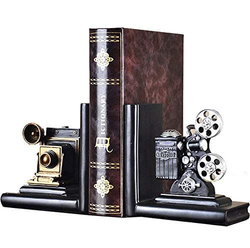 Image of E-isata Shelf Book Ends Camera Movie Projector Bookends Heavy Vintage Storage Hipster Office Study CDs DVDs Travel Exploration Gifts Decoration Organiser