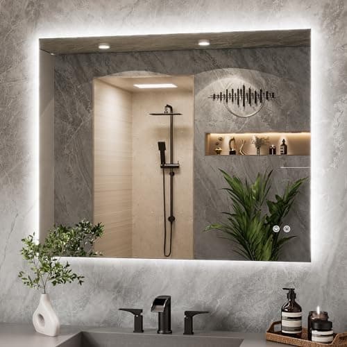 Image of TETOTE 100x80cm LED Bathroom Mirror with Lights, Illuminated Rectangle Mirror for Wall, Backlit Anti-Fog Mirror with 3 Colors Dimmable, Memory Function, HD Tempered Glass IP44, Horizontal/Vertical