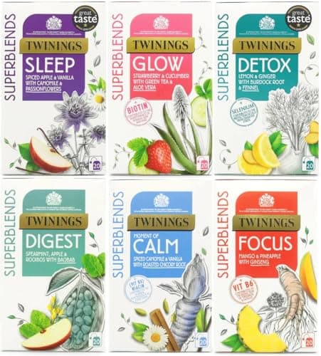Image of Twinings Superblends Sleep, Glow, Focus, Digest, Moment of Calm and Detox Tea Bags Bundle 6x20 Pack (120 envelopes)