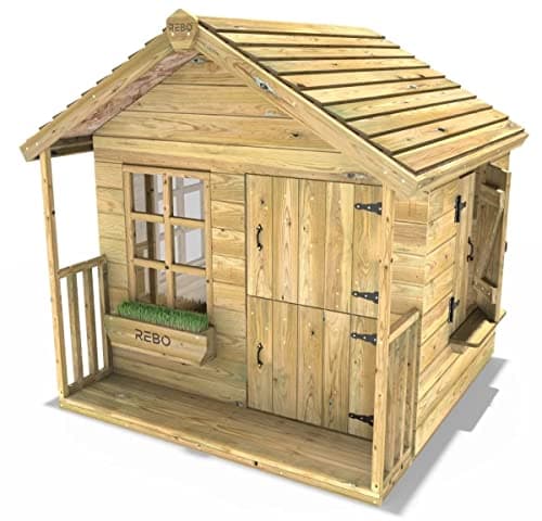 Image of Rebo® 5FT x 5FT Children's Wooden Garden Playhouse - Puffin | OutdoorToys | Strong and Sturdy Wendy House for Kids, Pressure Treated Timber, Inspires Imaginative Play