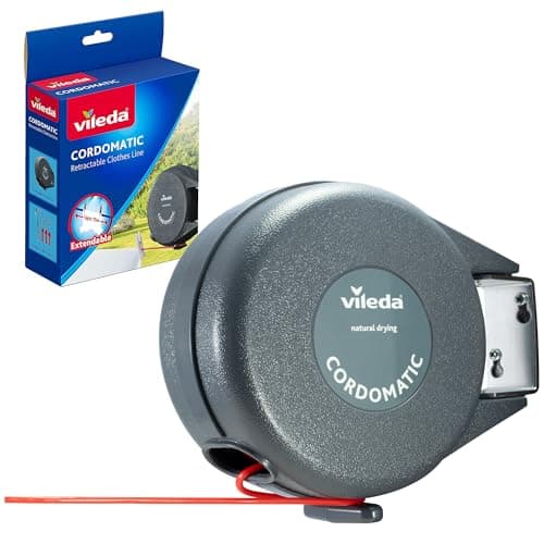 Image of Vileda Cordomatic Retractable Washing line 15m | 1 x 15m clothes line holds up to 15kg | Extendable Clothes Line | Automatic retraction | Strong and durable | Wall Mounted for Indoor & Outdoor Use