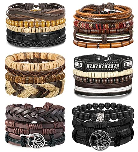 Image of FIOROYAL 24 Pcs Leather Bracelet for Men Women Cool Woven Leather Wrist Bracelet Black Brown Wristbands Cuff Bracelets Braided Adjustable