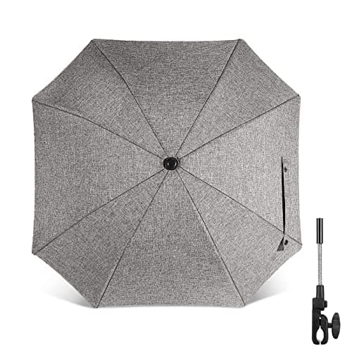 Image of Pushchair Parasol, Universal Pram Parasol with 50+ UV Protection, Baby and Infant Sun Umbrella for Buggy, with Adjustable Fixing Clamp, Clip on Stroller Umbrella