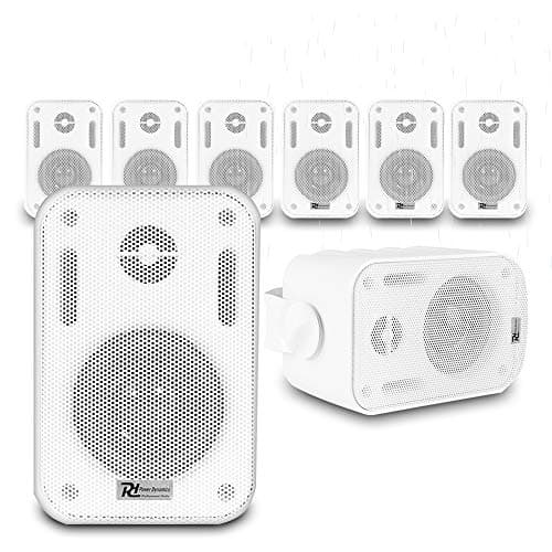 Image of Power Dynamics BC30V 8x 3 White Wall Speakers Set, Weatherproof IPX5 Outdoor Garden Music System, 100V or 8 Ohm Operation, Aluminium Brackets Included, Home Terrace Commercial Audio Kit