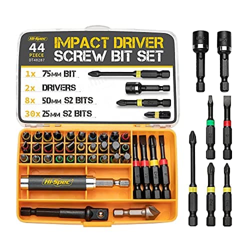 Image of Hi-Spec 44pc Impact Drill Driver Screw Bit Set with Popular PZ & PH Sizes, 1/4 Hex S2 Screwdriver Bits with Nut and Socket Drivers
