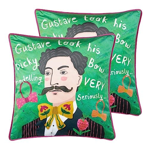 Image of Kate Merritt Gustave Illustrated Polyester Filled Cushion - Twin Pack,Multicolour,43 x 43cm