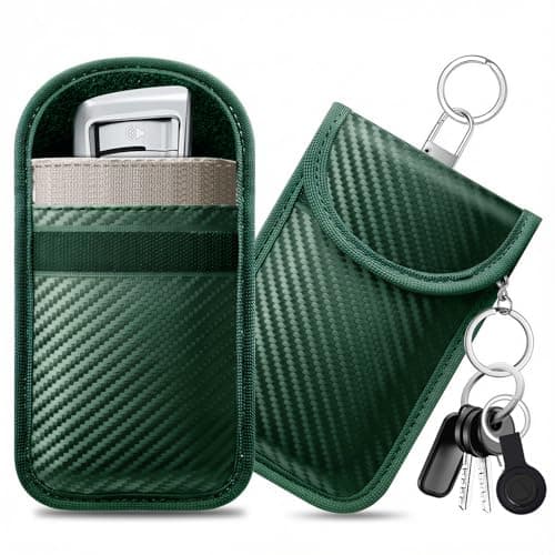 Image of caslord Faraday Pouch for Car Keys, Pack of 2 Anti-Theft RFID Key Fob Protection Bag with 4 Pack Key Rings for Car Security, Keyless Entry Car Keys Case, M, Green