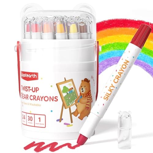 Image of JUPITEARTH 24-Color Crayons for Kids 4-8, Non-Toxic Washable Crayons, Ultra-Silky Easy-Grip Art Supplies, Ideal Coloring Gift for Boys and Girls