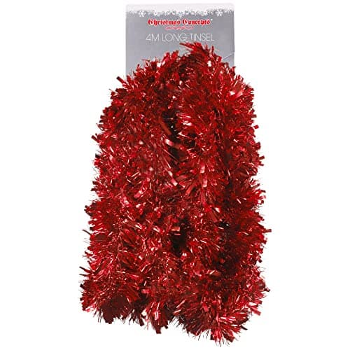 Image of Christmas Concepts® 4m (13ft) Metre Chunky/Fine Christmas Tinsel - Christmas Decoration Tinsel (RED)