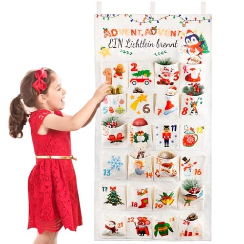 Image of HGRGHH Fabric Advent Calendar with Pockets 2025, Fill Your Own Advent Calendar 100x50cm, with 24 Pockets, for Home Holiday Countdown to Christmas Decorations