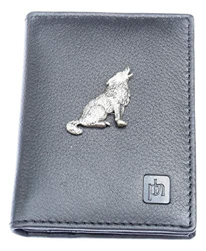 Image of Wolf Howling Bifold Card Holder Leather Black Wallet RFID Safe 399