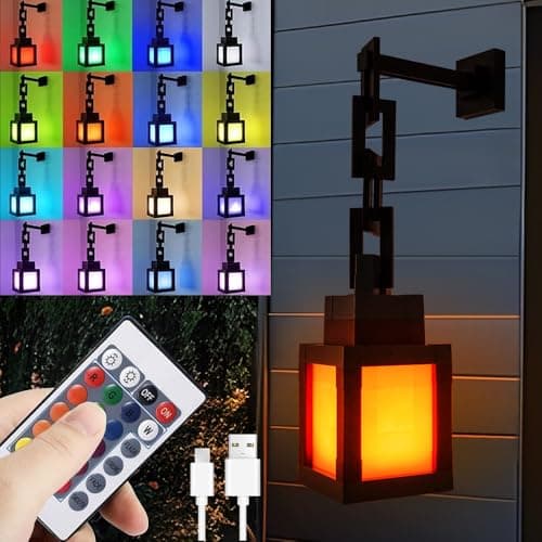 Image of Hojalis Pixelated Lantern Night Light, USB Rechargeable Night Lamp, 16 Colors Changing Led Wall Sconces with Remote, LED Wall Mood Lamp for Room, Game Room Decor, Christmas Gifts for Boys and Girls
