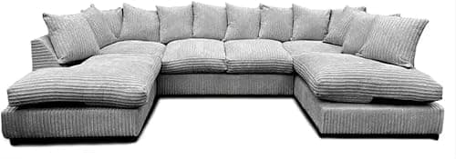 Image of Jumbo Cord U Shaped Sofas - Washable Fabric Corner Sofa Grey - Comfortable 3 and 2 Seater Scatter Back - Large U Shape Bishop Modular Settee - Sofa Bed for Living Room Lounge (Grey, Scatterback)