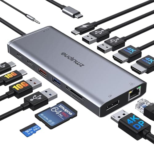 Image of USB C Docking Station Dual Monitor 2 HDMI, Laptop Docking Station USB C Hub to Dual HDMI, Displayport, Ethernet, 10Gb USB-C, 4 USB, PD, SD/TF for Dell,Hp,Surface