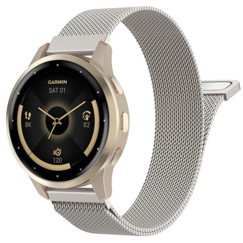 Image of Astorgos 20mm Metal Watch Band Compatible with Garmin vivoactive 6/5/3, Forerunner 570 42mm/55/245/645, Garmin Venu, Mesh Stainless Steel Replacement Strap Magnetic Clasp Wristband for Men Women,Start