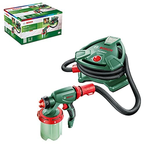 Image of Bosch paint spray system PFS 5000 E (2x 1000 ml paint tanks, nozzle for wall paint (white)/varnishes (grey)/lacquers (black), paint filter, cleaning brush, in Carton Packaging)