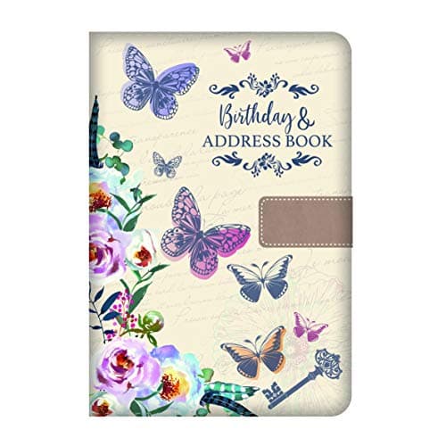 Image of Telephone Address & Birthday Book A-Z Index Beautiful Fabric Vintage Style Cover A5 Size Soft Padded Cover Address & Birthday Book with Magnetic Lock - Butterflies
