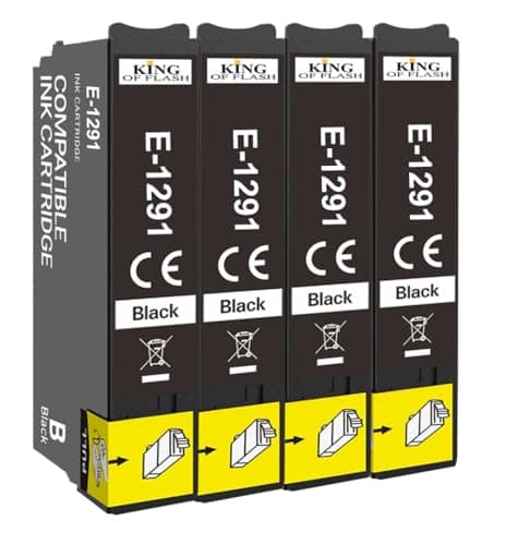 Image of KING OF FLASH T1291 4 Black Ink Cartridges Replacement for T1291 Compatible for SX435W SX235W WF-3520 WF-3540 WF-7515 WF-7525, SX425W SX445W SX535WD SX535WD BX305FW